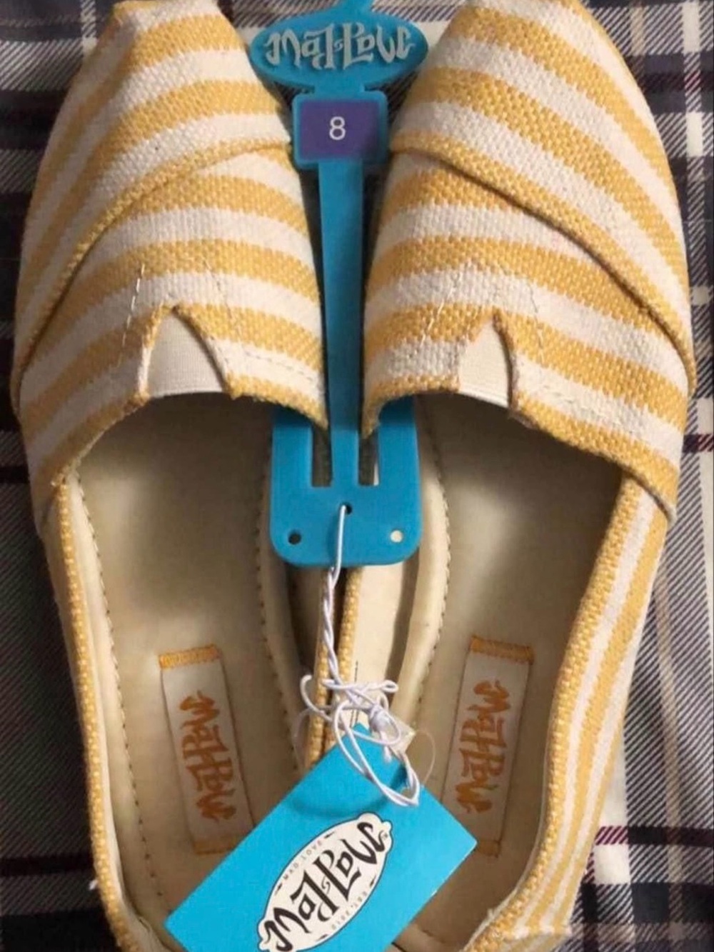 Women's Yellow Striped Slip-On Flats - Size 8